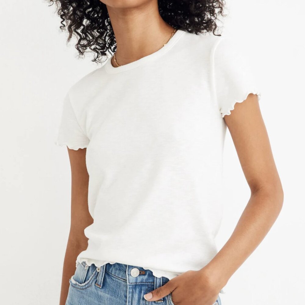 NWOT Madewell Baby Tee Lettuce Trim White Cream Bright Ivory Short Sleeve Tshirt